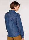 Ruffle Detail Denim Shirt, Blue, large