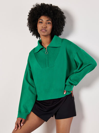 Cropped Zip Neck Sweatshirt