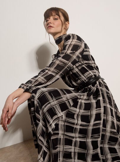 Check Crepe Midi Dress