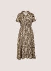 Zebra Print Shirt Midi Dress, Stone, large