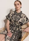 Floral Pineapple Cotton Shirt Midi Dress, Stone, large