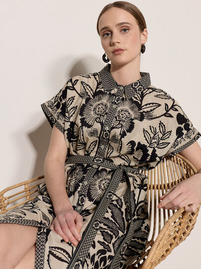 Floral Pineapple Cotton Shirt Midi Dress