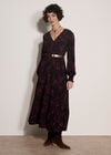 Floral Crepe Midi Dress, Burgundy, large