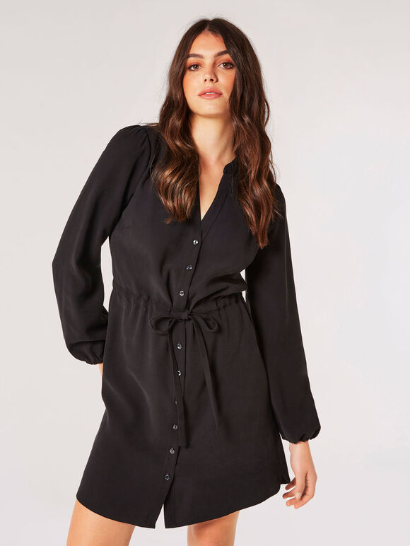 Mini-robe chemise en sergé, Noir, grand