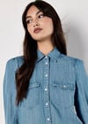 Balloon Sleeve Denim Shirt, Blue, large
