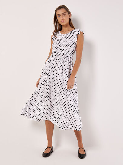 Polkadot Smocked Midi Dress