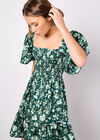 Smocked Cotton Floral Mini Dress, Green, large