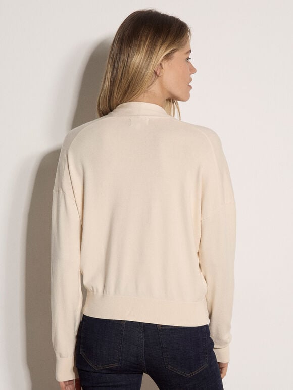 Soft Fine Knit Wrap Jumper, Stone, large