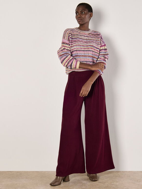 Multicoloured Stripe Aran Jumper, Pink, large