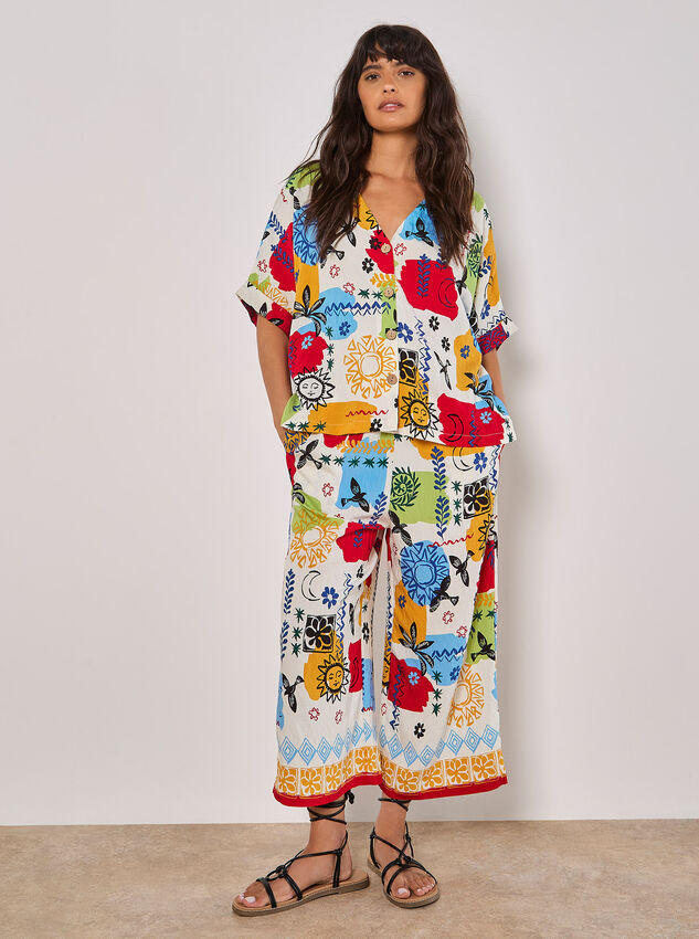 Colourful Sketch Print Culottes, Cream, large
