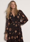 Chiffon Floral Tiered Midi Dress, Black, large