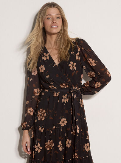 Chiffon Floral Tiered Midi Dress