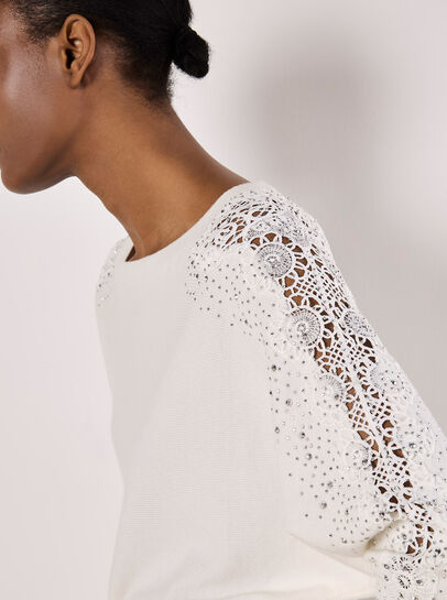 Lace Rhinestone Embellished Jumper