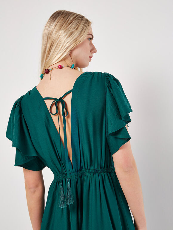 Angel Sleeve Button-Down Maxi Dress, Green, large