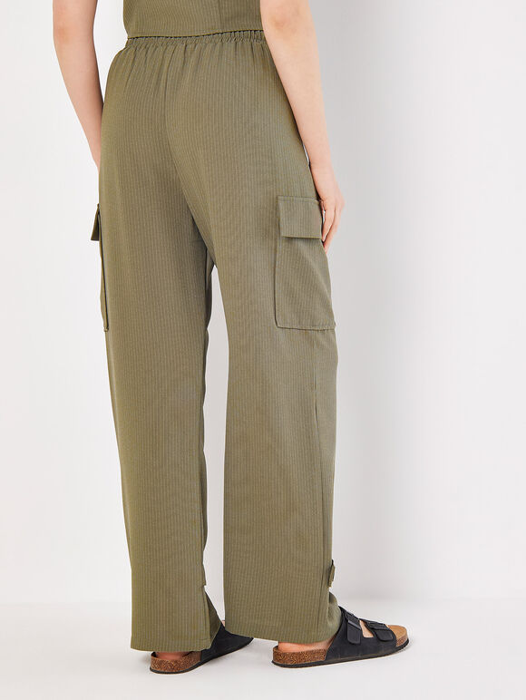Textured Pinstripe Cargo Trousers, Khaki, large
