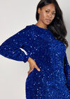 Velvet Sequin Mini Dress, Blue, large