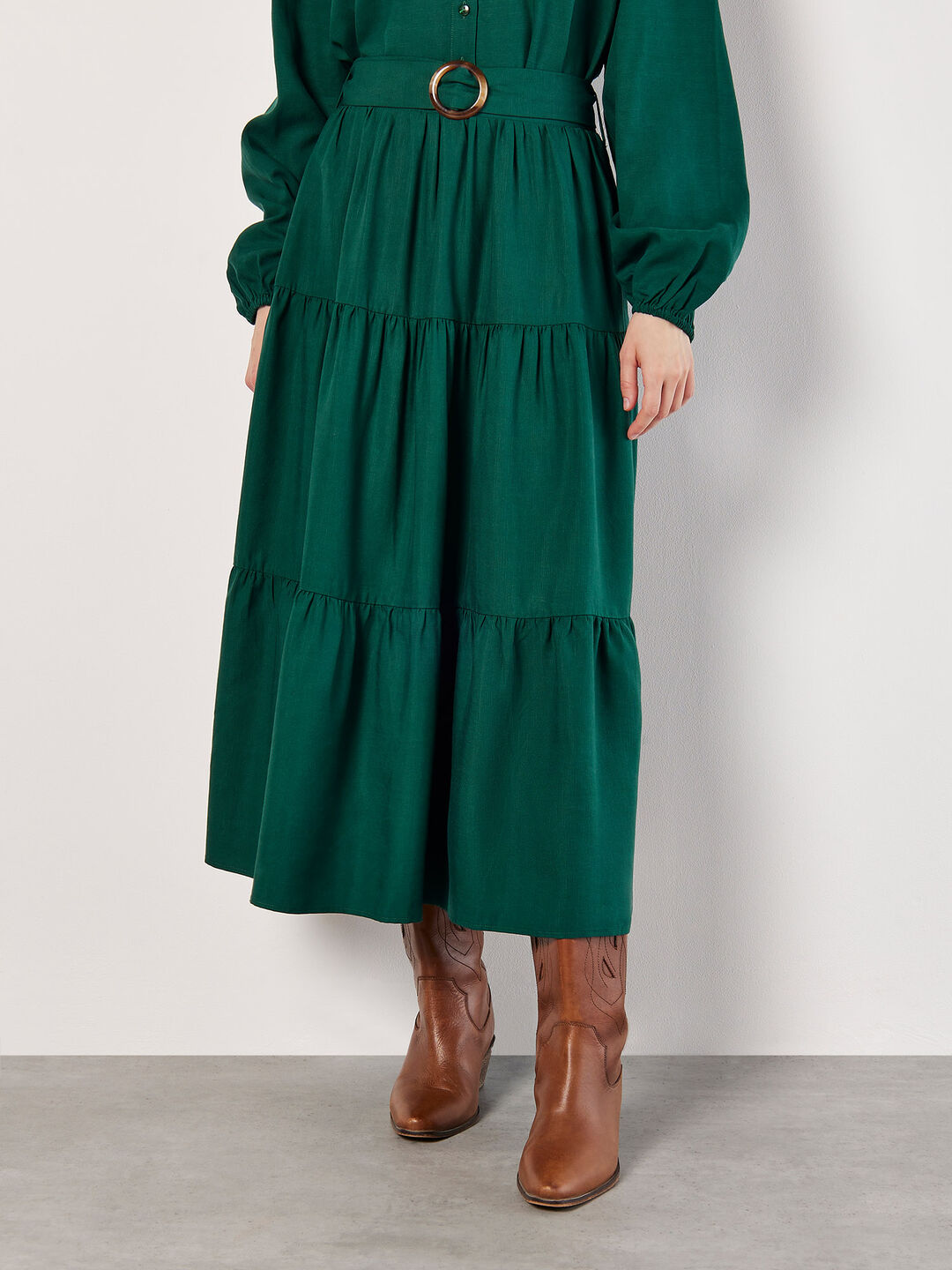 Belted Tiered Maxi Skirt