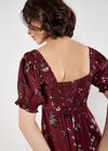 Botanical Floral Smocked Mini Dress, Burgundy, large