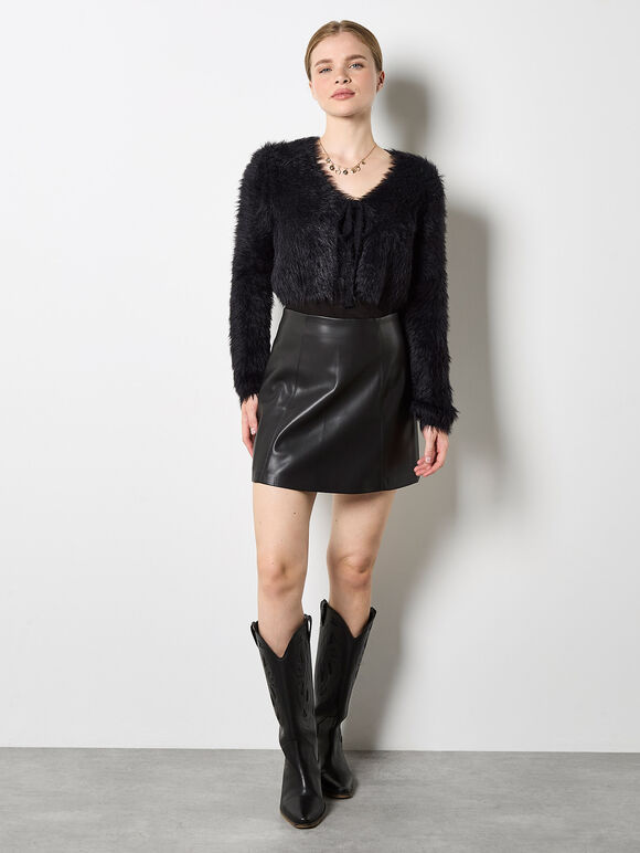 Fluffy Cropped Bolero, Black, large