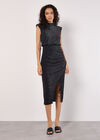 Sparkle Ruched Bodycon Midi Dress, Black, large