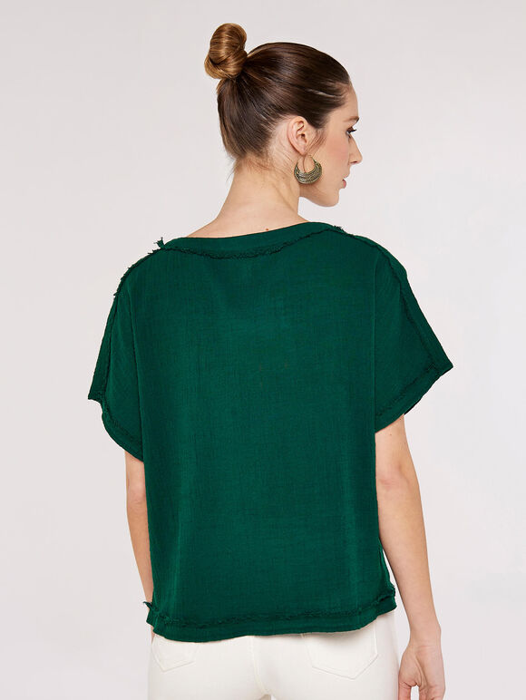 Raw Edge Cotton Tee, Green, large