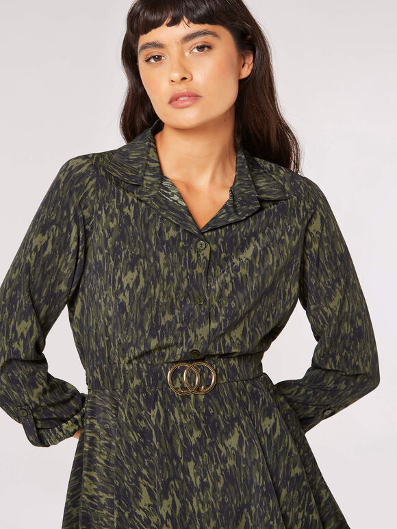 Textured Print Hanky Hem Mini Dress, Green, large