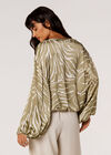 Zebra Print Satin Blouse, Stone, large