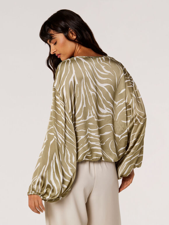 Zebra Print Satin Blouse, Stone, large