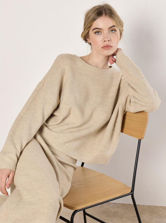 Waffle Knit Batwing Jumper, Stone, large