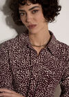 Irregular Spot Crepe Shirt Mini Dress, Burgundy, large