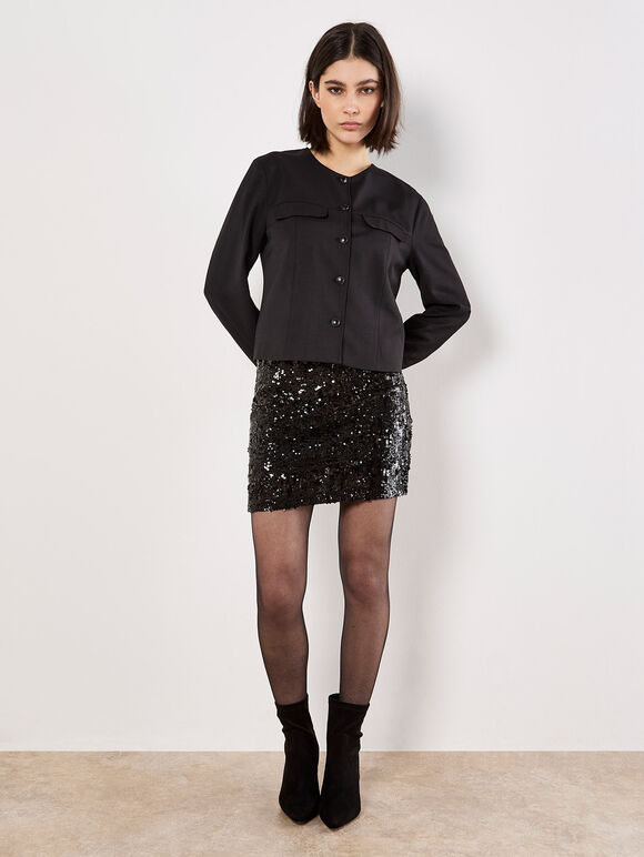 Multi Sequin Bodycon Mini Skirt, Black, large
