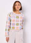 Pastel Crochet Squares Jumper, Blue, large