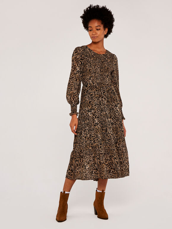 Leopard Print Midi Dress, Stone, large