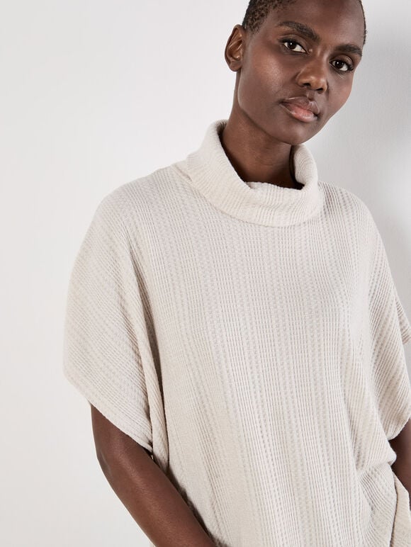 Waffle Knit Batwing Top, Cream, large
