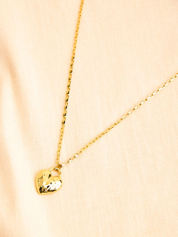24K Gold Plated Hammered Heart Necklace
, Gold, large