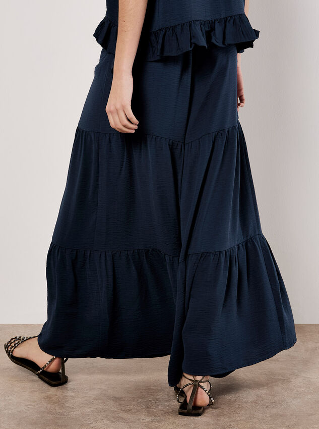 Wide Leg Tiered Trousers, Navy, large