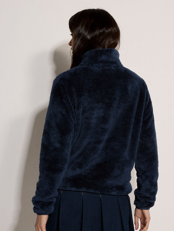 Fleece Cardigan, Navy, large