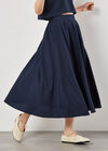 Slub Pleat A-Line Midi Skirt, Navy, large