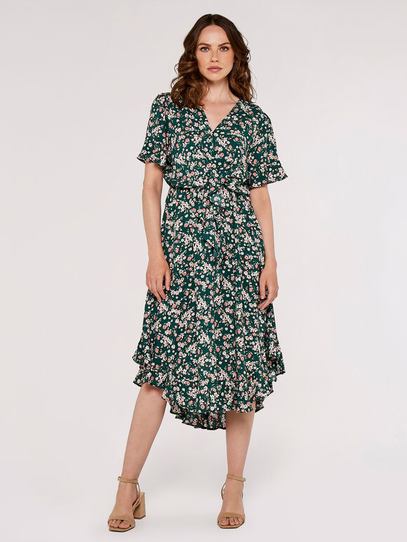 Floral Knot Midi Dress, Green, large