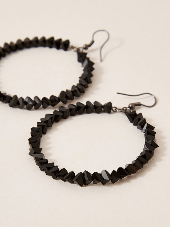 Black Stone Chip Hoops, Black, large