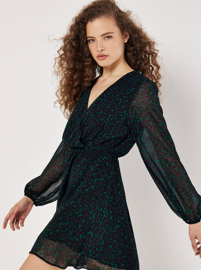 Animal Print Wrap Mini Dress