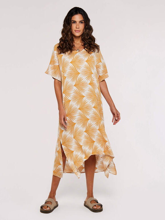 Printed Midi Kaftan, Mustard, large