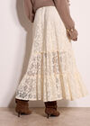 Floral Lace Tiered Midi Skirt, Cream, large