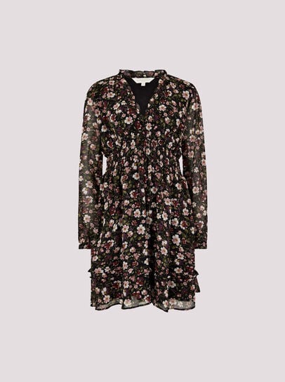 Floral Ruffle Chiffon Mini Dress