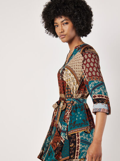 Patchwork Paisley Shirt Mini Dress