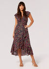 Ditsy Floral Ruffle Wrap Midi Dress, Navy, large