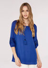 Crochet Detailled Slub Top, Blue, large