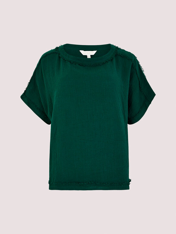 Raw Edge Cotton Tee, Green, large