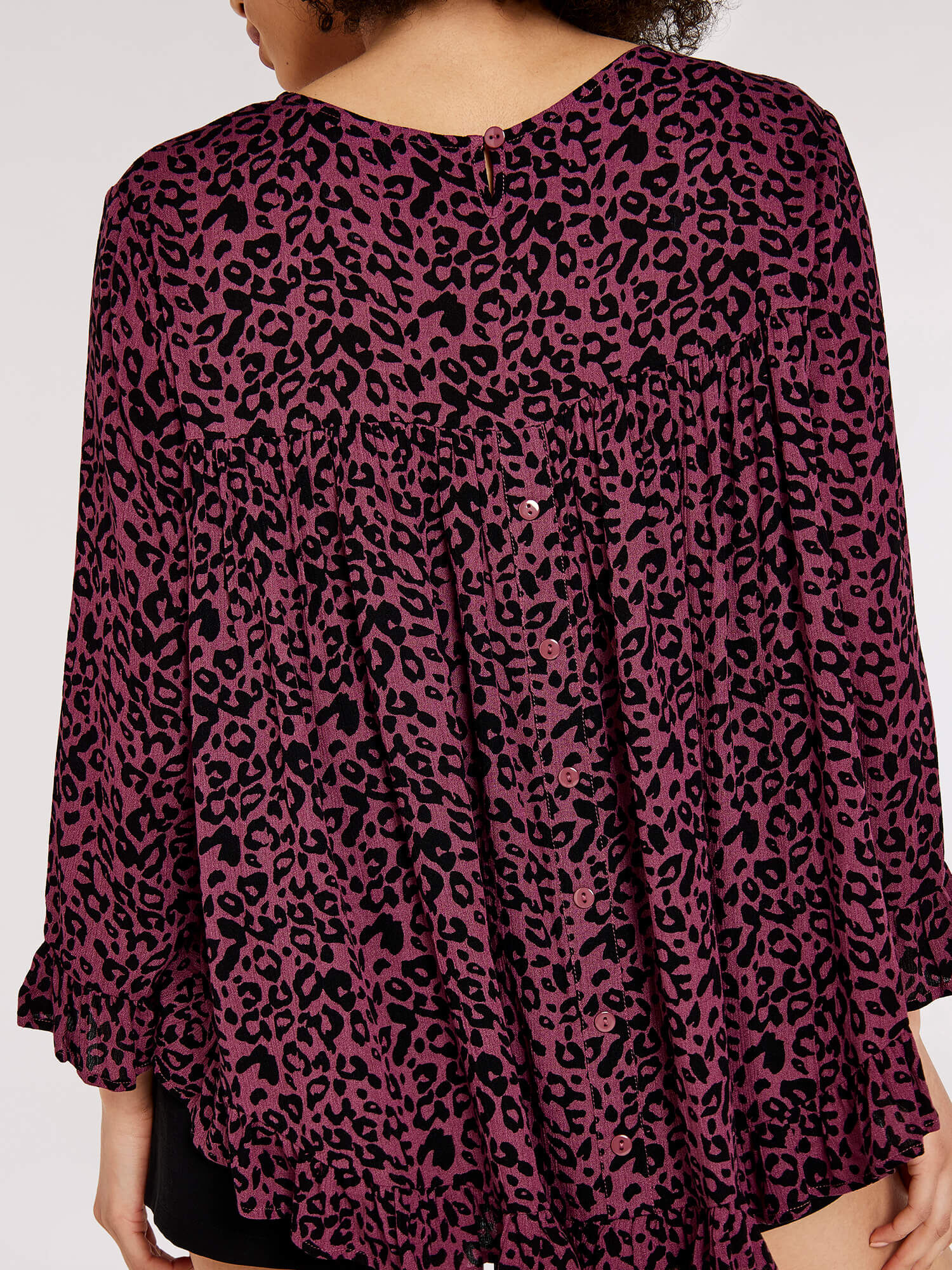 Animal Print Ruffle Top Apricot Clothing