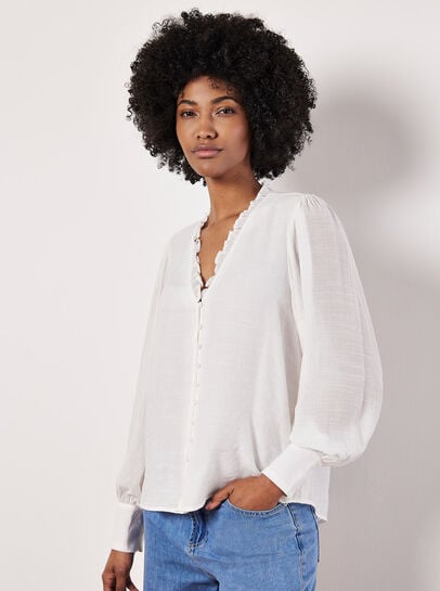 Ruffle Neck Textured Blouse